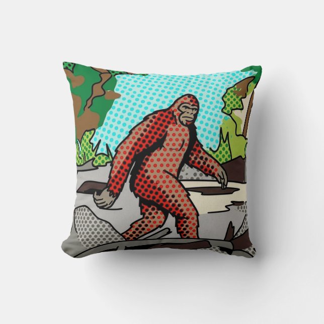 Pop Art Sasquatch Forest Comic Panel Graphic Throw Pillow (Front)