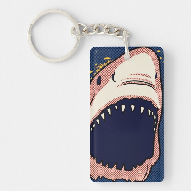 Pop Art Shark Jaw Halftone Comic Panel Keychain (Front)