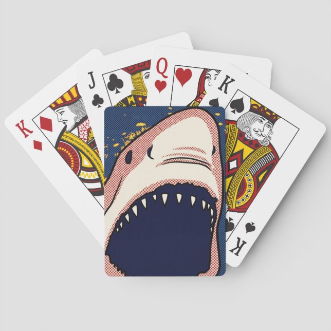 Pop Art Shark Jaw Halftone Comic Panel Poker Cards (Back)