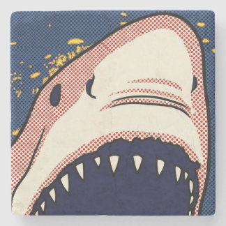 Pop Art Shark Jaw Halftone Comic Panel Stone Coaster