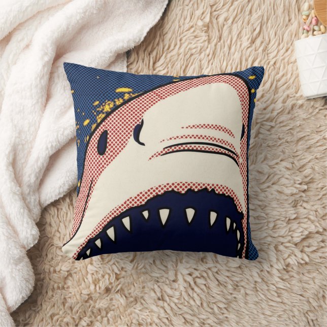 Pop Art Shark Jaw Halftone Comic Panel Throw Pillow (Blanket)