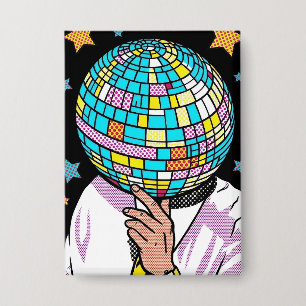 Pop Art Singer Mirror Ball Disco Ball Button