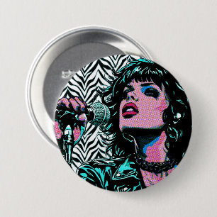 Pop Art Singer Teal Pink Musicians Music Lovers Button