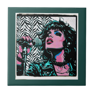 Pop Art Singer Teal Pink Musicians Music Lovers Ceramic Tile