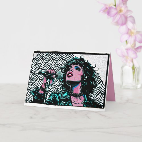 Pop Art Singer Teal Pink Punk Rocker Music Lovers  Card