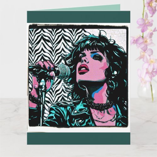 Pop Art Singer Teal Pink Punk Rocker Music Lovers Card