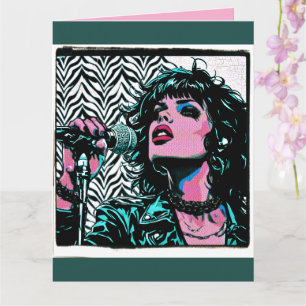 Pop Art Singer Teal Pink Punk Rocker Music Lovers  Card