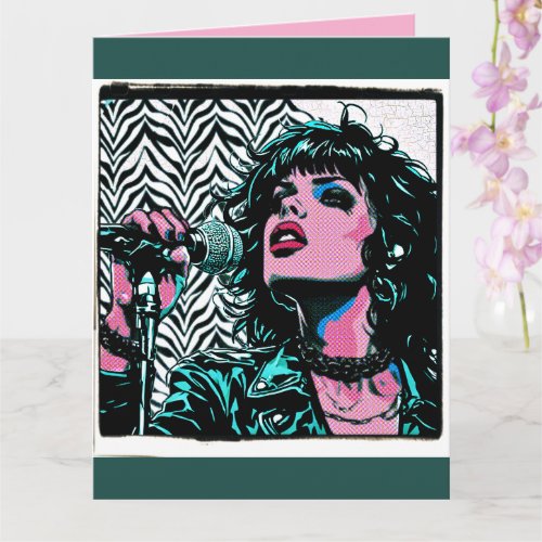 Pop Art Singer Teal Pink Punk Rocker Music Lovers Card