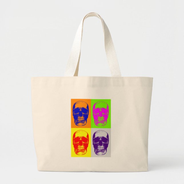 Pop Art Skull Large Tote Bag (Front)
