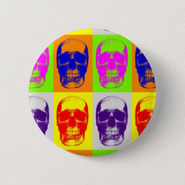 Pop Art Skull Pinback Button (Front)