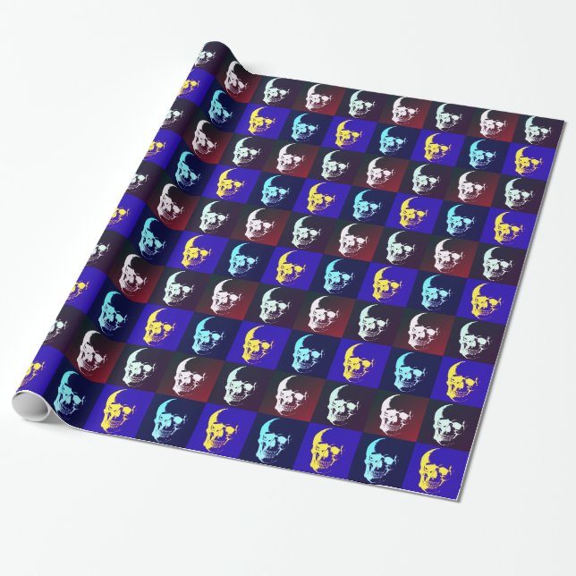 Pop Art Skull Retro Style Miami Wrapping Paper (Unrolled)