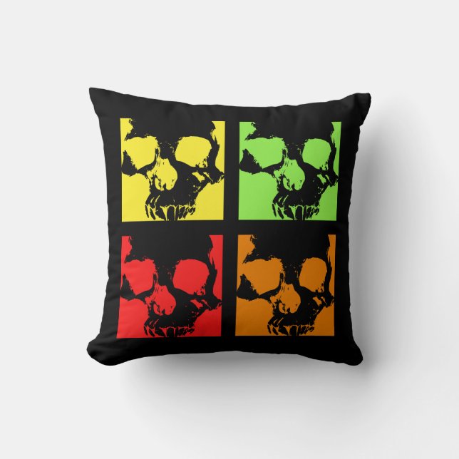 Pop art skulls punk retro Halloween Throw Pillow (Front)