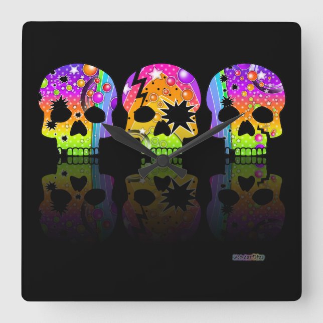 Pop Art SKULLS WALL CLOCK (Front)
