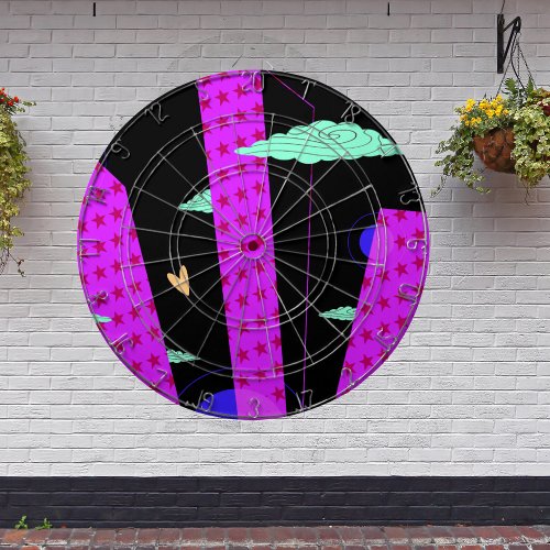 Pop Art Skyline Bright Purple Pink Stars  Dart Board