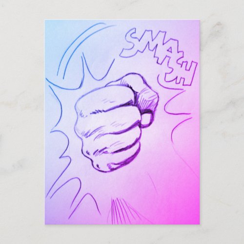 Pop Art Smash Punch Pencil Sketch Postcard