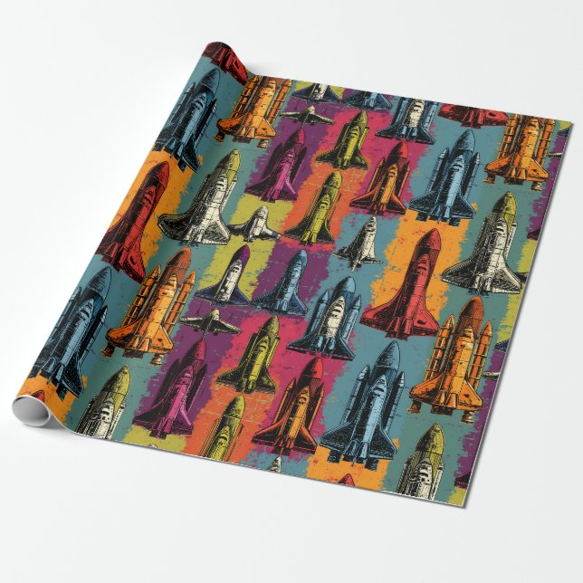 Pop Art Space Shuttle Pattern Wrapping Paper (Unrolled)