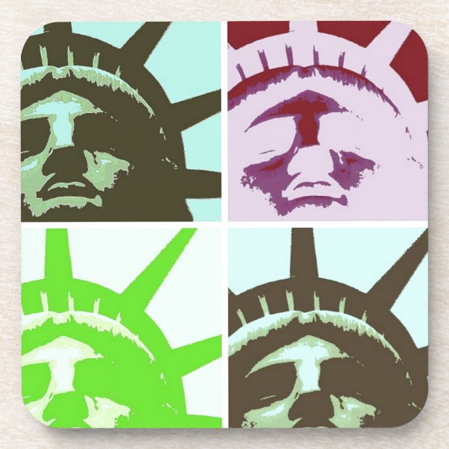 Pop Art Statue of Liberty Close Up Drink Coaster (Front)