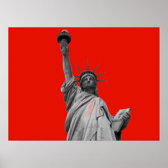 Pop Art Statue of Liberty Red Greyscale New York Poster (Front)