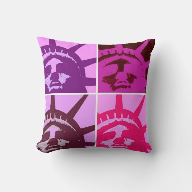 Pop Art Statue of Liberty Throw Pillow (Front)