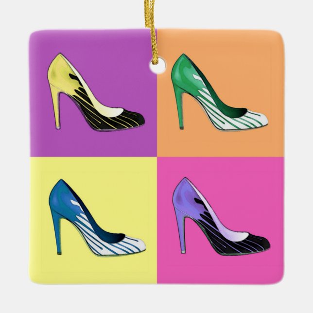 Pop Art Stiletto Pumps / Shoes / High Heels Ceramic Ornament (Front)