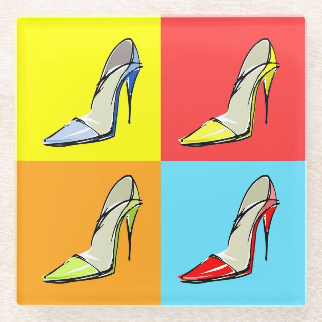 Pop Art Stilettos Glass Coaster, Fashion Theme Glass Coaster (Front)