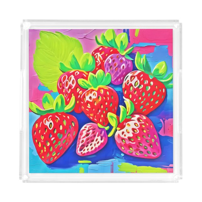 Pop Art Strawberries Acrylic Tray (Front)
