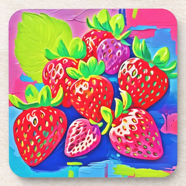 Pop Art Strawberries Beverage Coaster (Front)