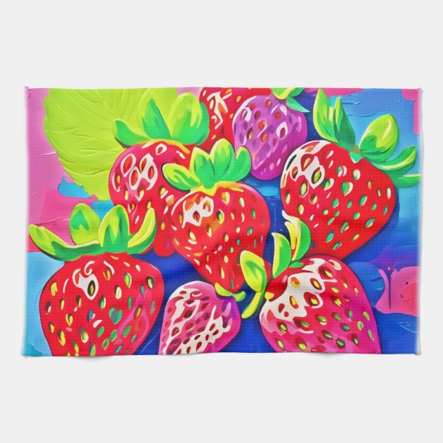 Pop Art Strawberries Kitchen Towel (Horizontal)