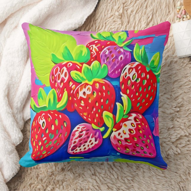 Pop Art Strawberries Throw Pillow (Blanket)