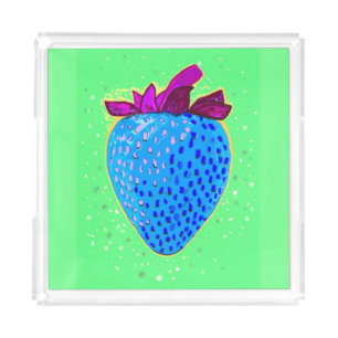 Pop Art Strawberry Blue   Acrylic Tray