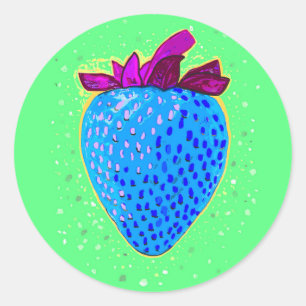 Pop Art Strawberry Blue Classic Round Sticker