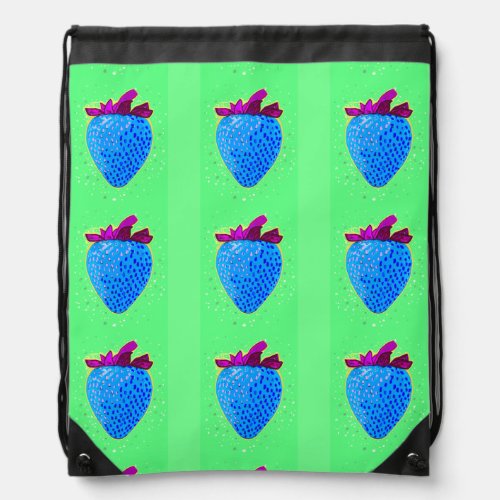 Pop Art Strawberry Blue  Drawstring Bag