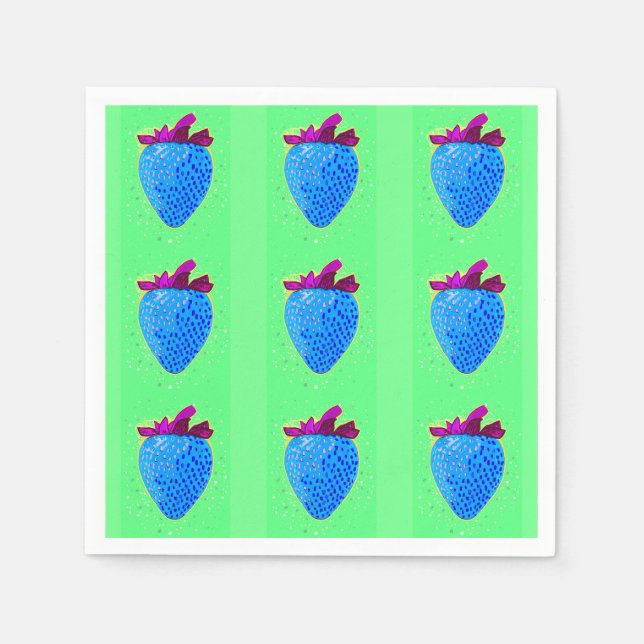 Pop Art Strawberry Blue Pattern Napkins (Front)