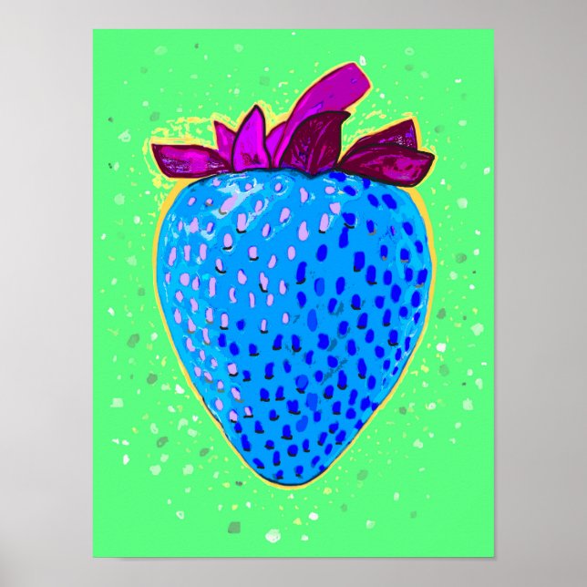 Pop Art Strawberry Blue  Poster (Front)
