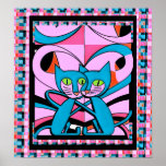 Pop Art Style Cats, Art Print, Maximalist Décor Poster<br><div class="desc">Enjoy this 60s pop art two cats, in pink, rose, and blue. Great for people who enjoy maximalist decor, cat wall art. You can personalize this design with a monogram, name, or photos. Contact the designer for special requests or assistance. © Copyright 2023 P.D., Patterns & Paintings & Graphics. All...</div>