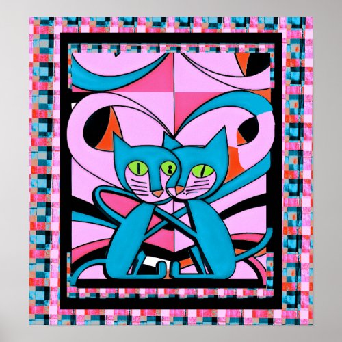 Pop Art Style Cats Art Print Maximalist Dcor Poster