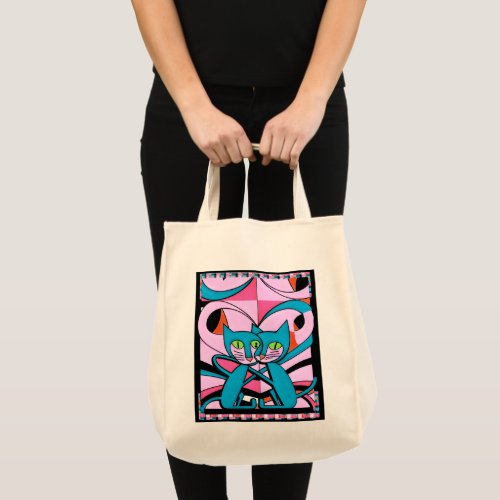 Pop Art Style Cats Art Print Maximalist Dcor Tote Bag