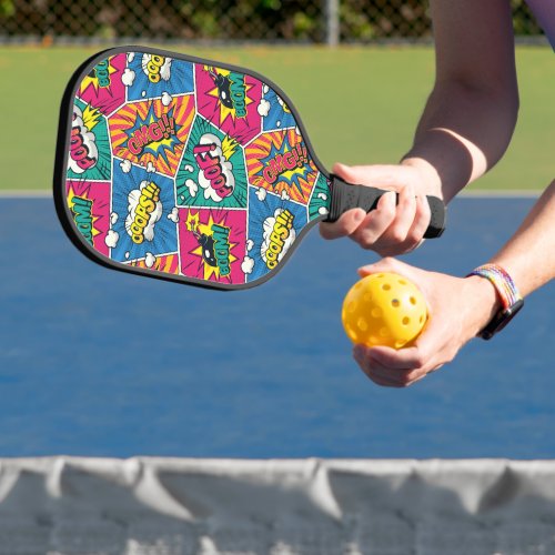 Pop Art Style _ Colorful Retro Comic Explosions Pickleball Paddle