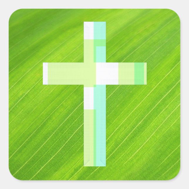Pop Art Style Cross Green Leaf Sticker (Front)