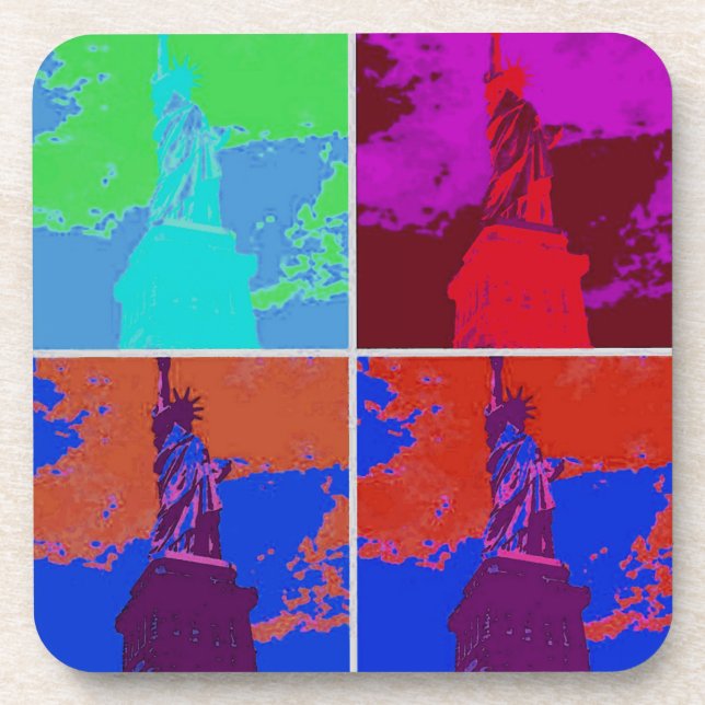 Pop Art Style Statue of Liberty Beverage Coaster (Front)