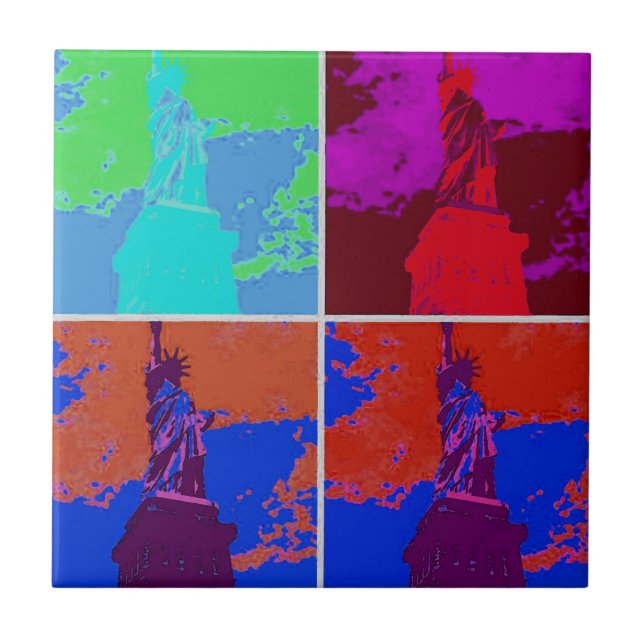 Pop Art Style Statue of Liberty Ceramic Tile (Front)