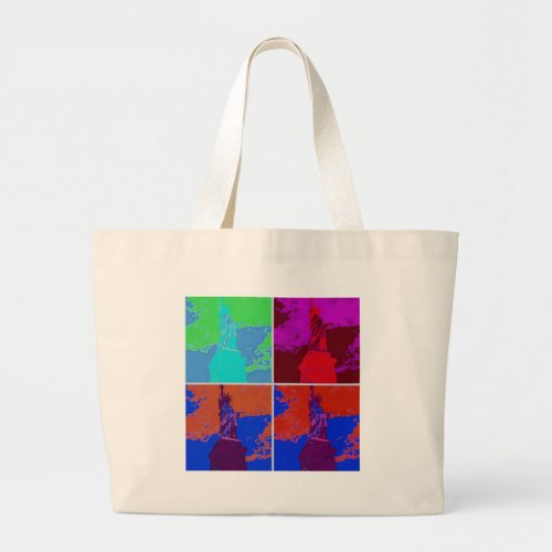 Pop Art Style Statue of Liberty Large Tote Bag