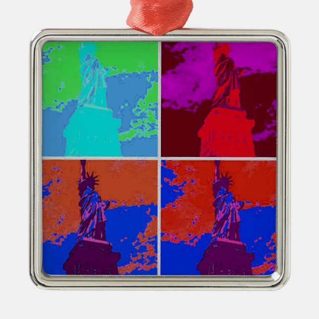 Pop Art Style Statue of Liberty Metal Ornament (Front)