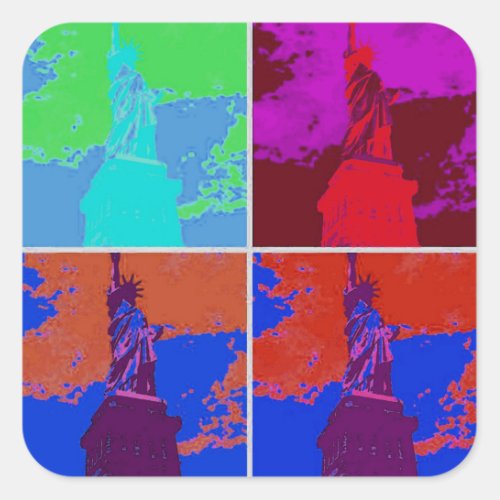 Pop Art Style Statue of Liberty Square Sticker