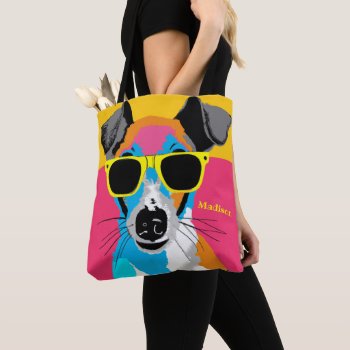 Pop Art Style Terrier Wearing Sunglasses Tote Bag by NightOwlsMenagerie at Zazzle