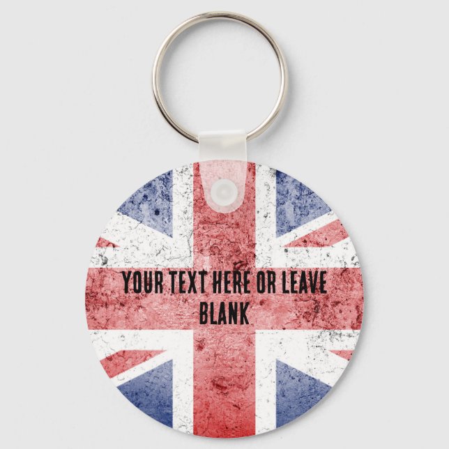 Pop-art style Union Jack design. Customize text Keychain (Front)