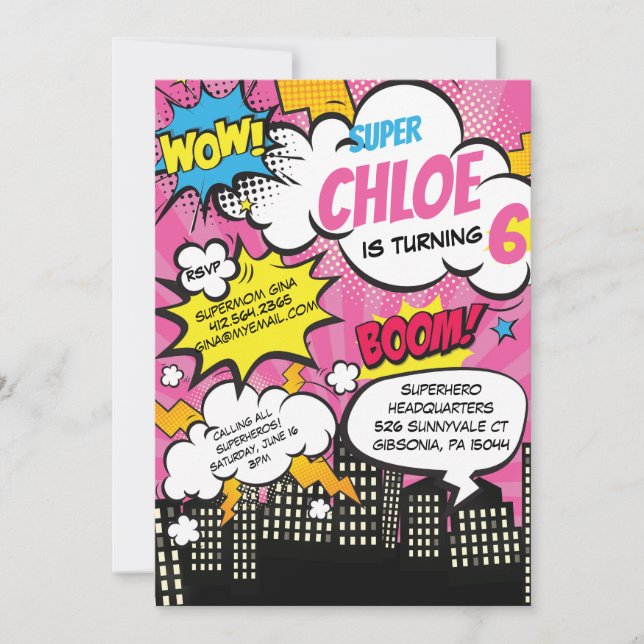 Pop Art Super Hero Birthday Invitation (Front)