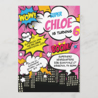 Pop Art Super Hero Birthday Invitation