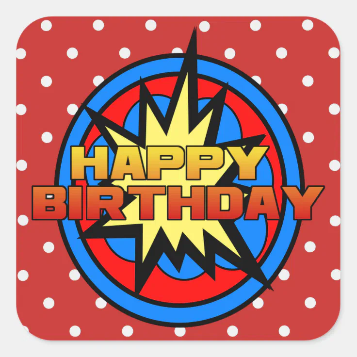 Pop Art Superpower Hero Happy Birthday Stickers | Zazzle