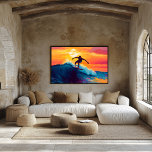 Pop Art Surfing Sunset Wall Art – Wave Riding<br><div class="desc">This vibrant pop art surfing scene captures the thrill of catching a wave at sunset. Featuring bold colors and a dramatic ocean backdrop, this artwork is perfect for surfers, beach lovers, and those who appreciate the freedom of the open sea. Customize the surfboard with your name or a fun phrase,...</div>